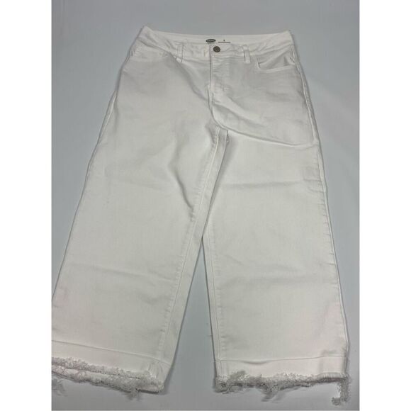 Old Navy Women's Frayed 5 Pocket Denim Capri Wide Leg Crop Jeans White Size 8 - Picture 1 of 8